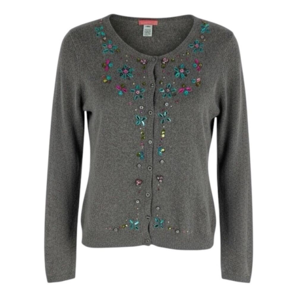 Glam Souls Cashmere Wool Blend Cardigan Rhinestone Brown Size S/M